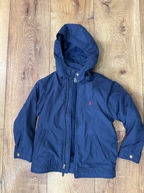 Ralph Lauren Navy Hooded Rain Lined Jacket with Red Pony sz6